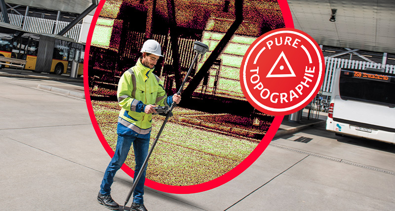 Le GS18 I faisant des mesures de topographie d’une zone bâtie très fréquentée